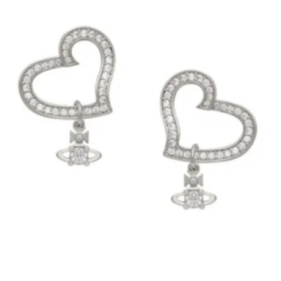 New Vivienne Westwood Silver Crystal Orb Charm Heart Post Earrings - Picture 4 of 7